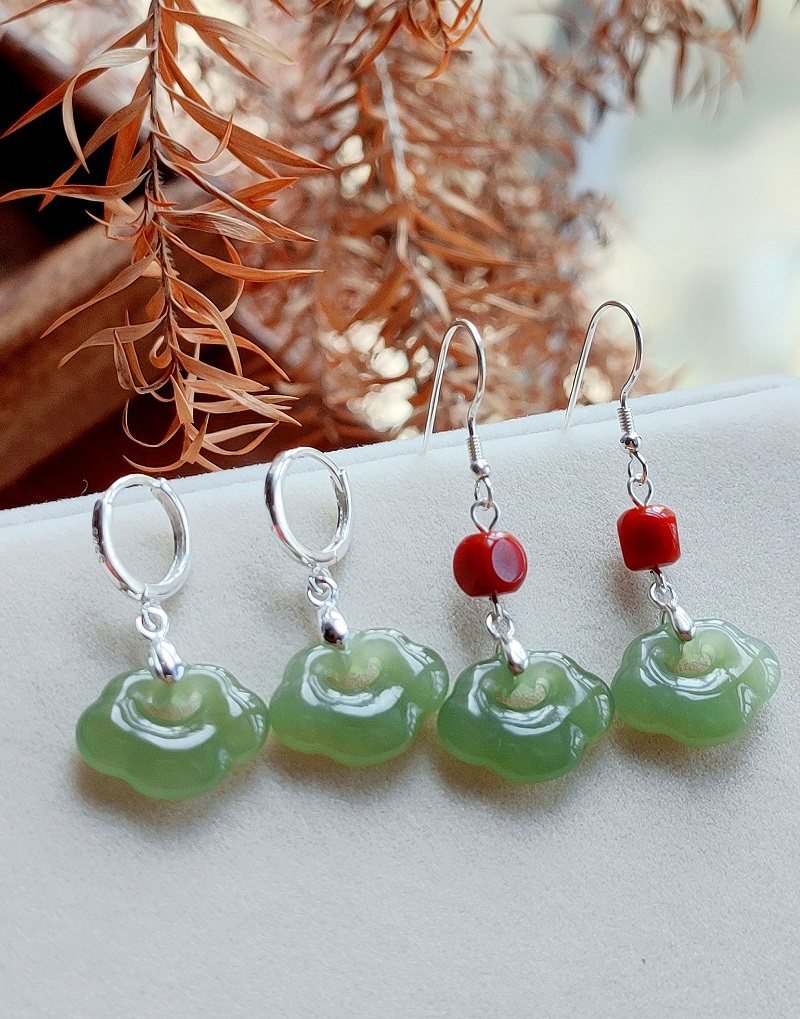 天然和田玉耳环耳扣式新中式国风如意耳坠纯天然玉石古风旗袍纯银,淘宝优惠券,粉丝福利购,淘宝优惠卷