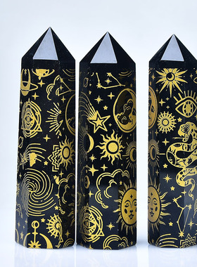 黑曜石能量六棱柱水晶柱