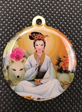 九尾狐狸吊坠玄狐白狐红狐单面黄铜吊坠3.8公分