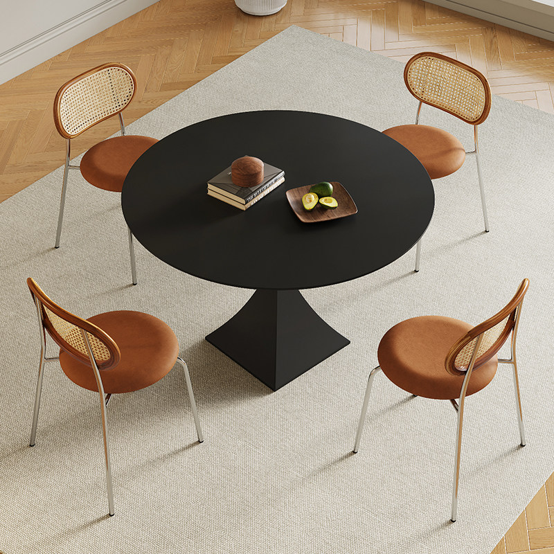 极简纯黑岩板圆形餐桌家用小户型圆桌侘寂风设计师餐桌饭桌洽谈桌,淘宝优惠券,粉丝福利购,淘宝优惠卷