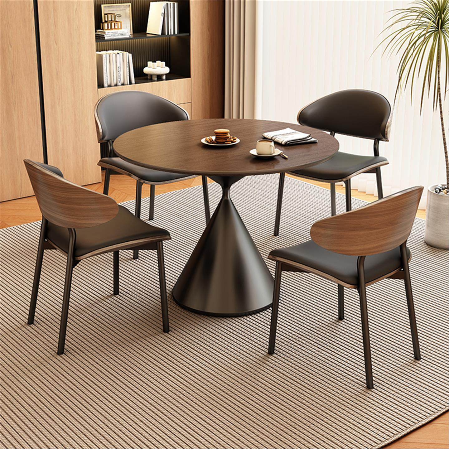 中古风岩板餐桌椅组合家用轻奢黑色高级感商用小圆桌实木洽谈桌椅,淘宝优惠券,粉丝福利购,淘宝优惠卷
