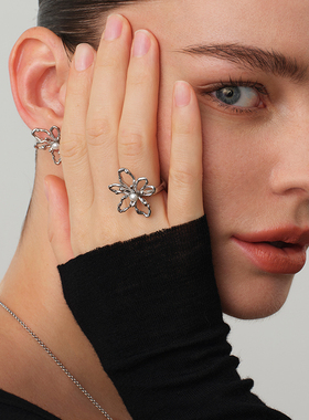 珍珠花朵高级感开口指环小众设计