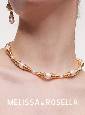 铜镀18K金情侣拼接珍珠项链