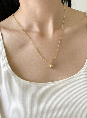 简约百搭圆球项链铜镀金叠戴男女