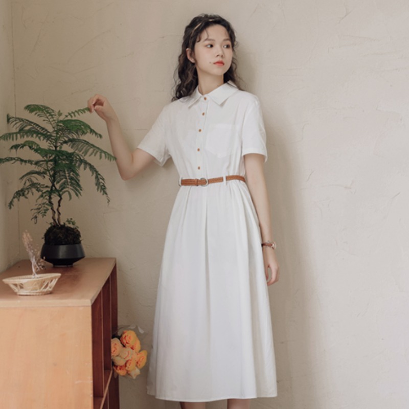 学院风小清新短袖衬衫连衣裙女夏2025新款温柔a字裙收腰显瘦裙子 - 图2