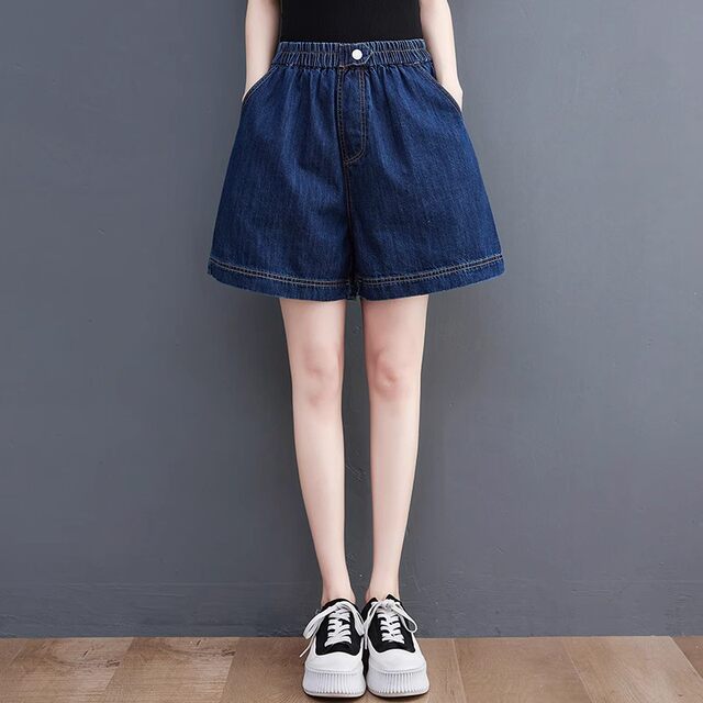 ໂສ້ງຂາສັ້ນ denim ຂາກວ້າງບາງໆສຳລັບລະດູຮ້ອນຜູ້ຍິງ