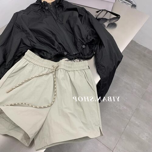 美式百搭高腰工装速干短裤女夏松紧腰a字宽松显瘦热裤休闲运动裤 - 图0