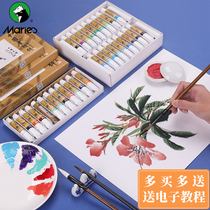 Marley China Painting Paint Beginner Suit Supplies Tools Full 12 Color Ink Painting Minerals Advanced Work Stroke Material Mary Elementary School Children Introductory Brush Landscape Painting