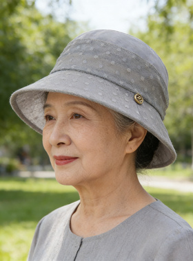 夏季妈妈防晒大檐花朵渔夫帽
