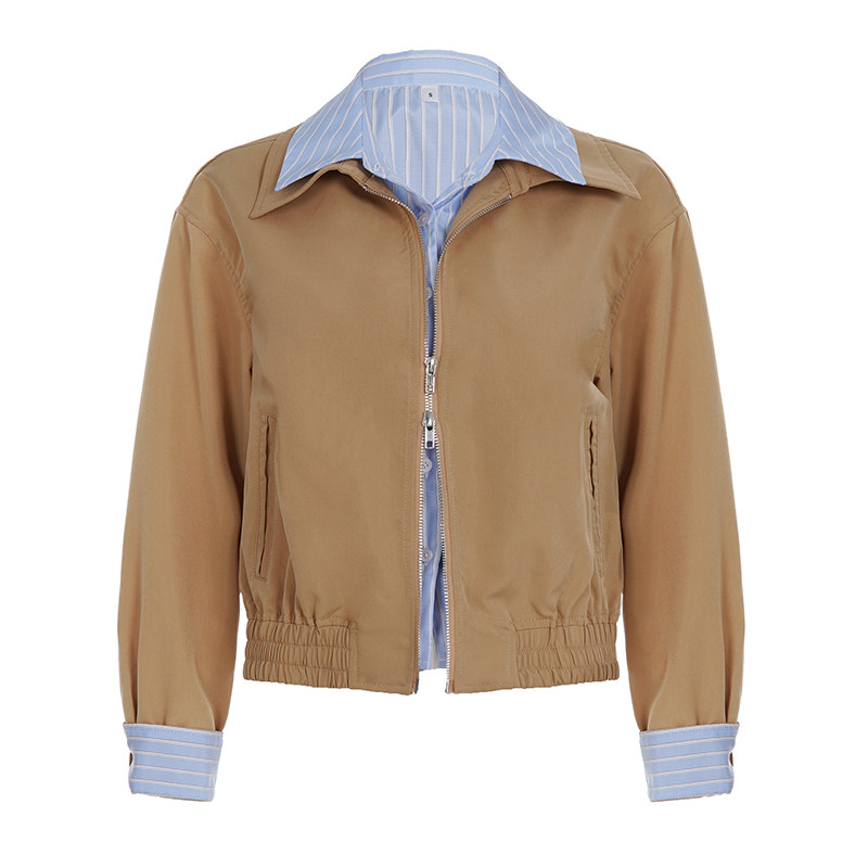 WEEKEEP 老钱风假两件复古拼接撞色衬衫夹克女休闲百搭收腰短外套,淘宝优惠券,粉丝福利购,淘宝优惠卷