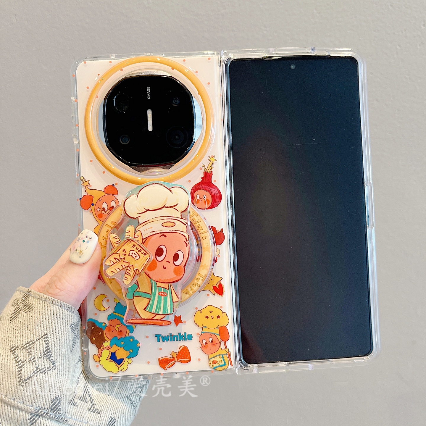 适用华为mateX6新款折叠屏手机壳可爱旋转面包厨师卡通人磁吸支架MateX5典藏版链条挂绳matex3双层防摔男女款 - 图3