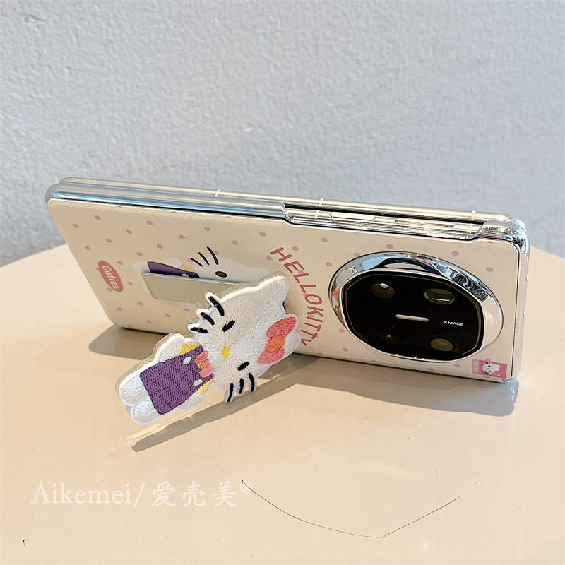 适用华为MateX7典藏版折叠屏手机壳matex6紫色皮纹kt猫MateX5典藏版刺绣支架链条matex3典藏版中轴磁吸保护女 - 图3