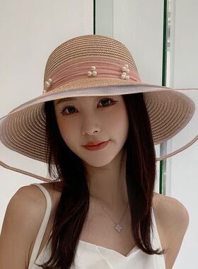 草帽户外出游休闲女夏大檐飘带