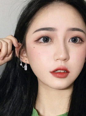 耳链条一体式双圈耳环女潮酷帅双