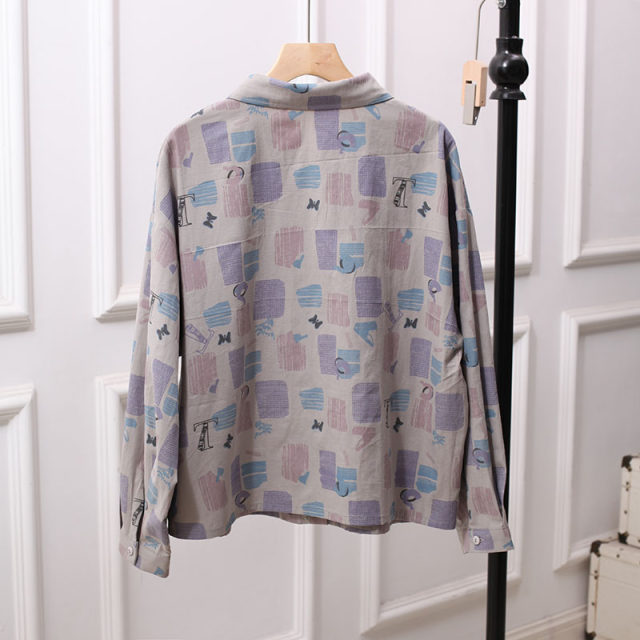 Women's loose Japanese long-sleeved cotton shirt