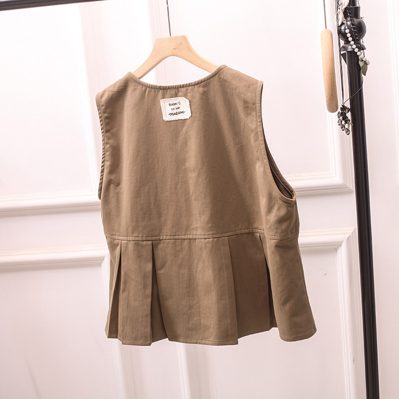 日系复古无袖马甲背心女上衣文艺工装宽松圆领荷叶边森女娃娃衫,淘宝优惠券,粉丝福利购,淘宝优惠卷