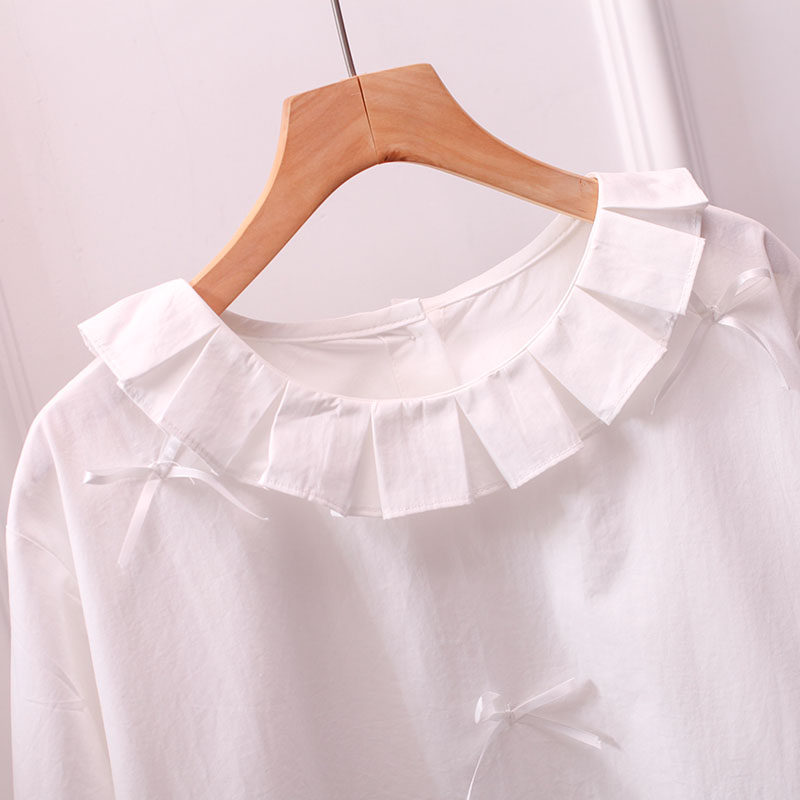 日系森女风荷叶边花边领白衬衫女娃娃衫长袖宽松百搭甜美上衣打底,淘宝优惠券,粉丝福利购,淘宝优惠卷