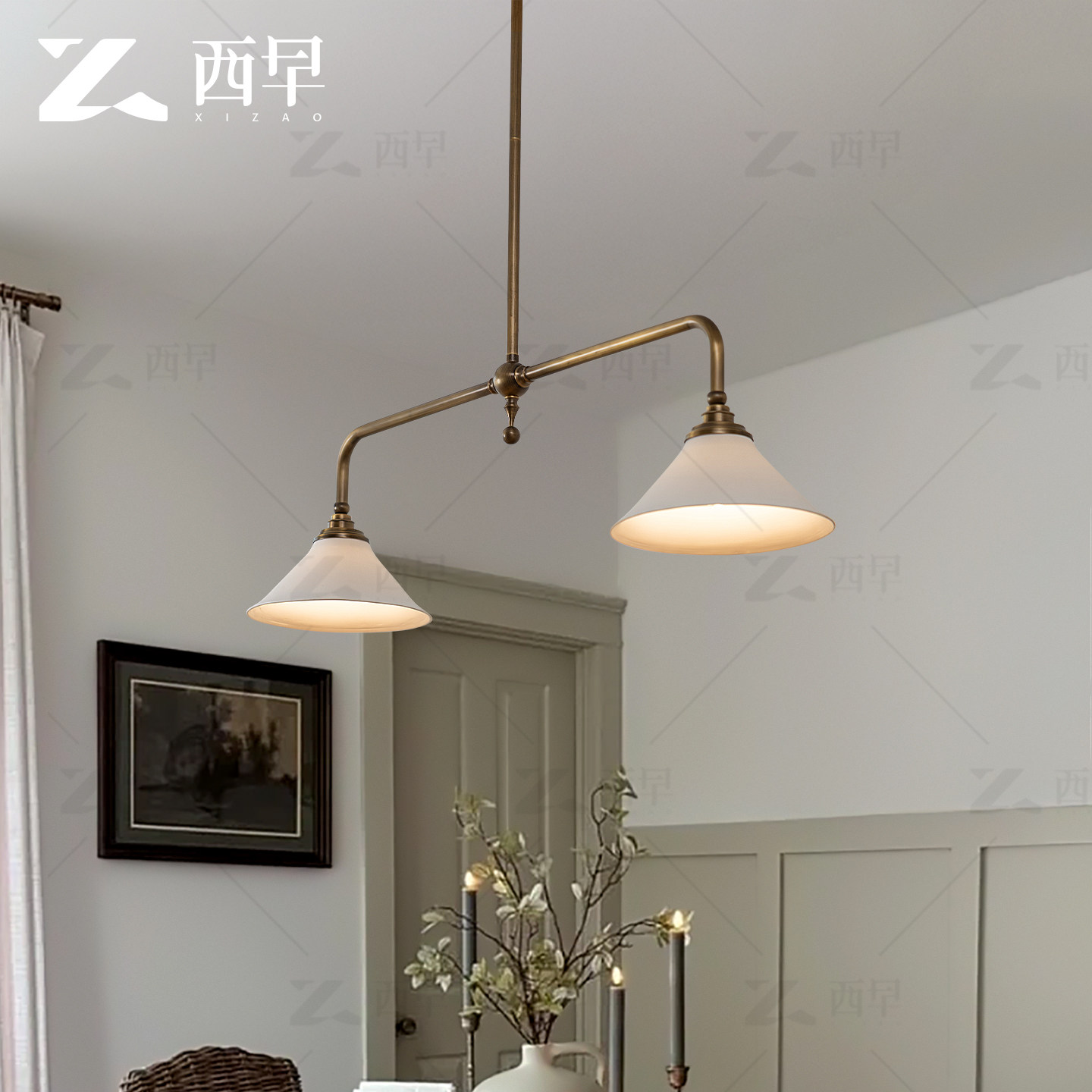 西早全铜复古VC1:1Piaf 双头餐厅吊灯法式别墅吧台美式简约岛台灯,淘宝优惠券,粉丝福利购,淘宝优惠卷