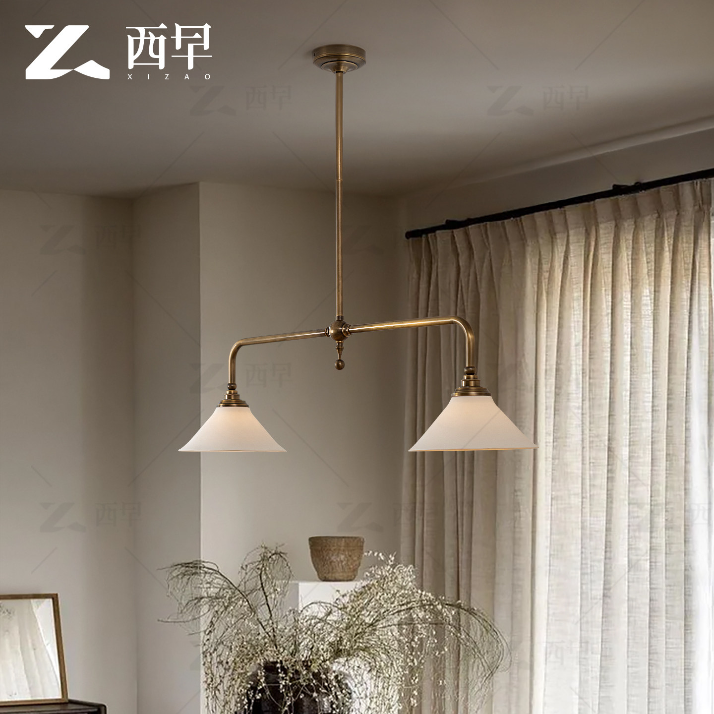 西早全铜复古VC1:1Piaf 双头餐厅吊灯法式别墅吧台美式简约岛台灯,淘宝优惠券,粉丝福利购,淘宝优惠卷