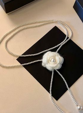 秋冬毛线花朵圆球珍珠项链一款多戴式复古毛衣链百搭高级感不掉色