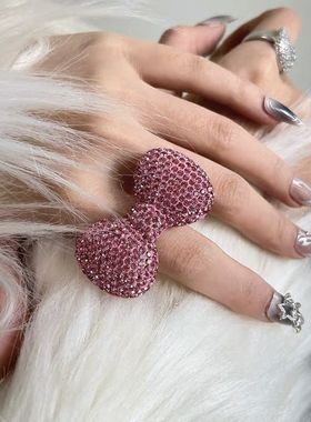 2025新款仙莉丝原创kitty粉色蝴蝶结戒指ys千禧ins辣妹超闪视觉系