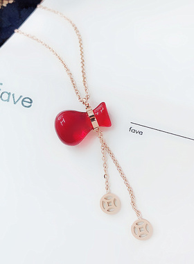 新年红色葫芦钱币流苏挂饰锁骨链