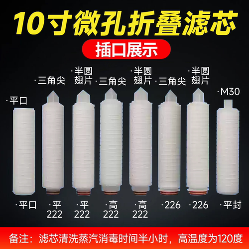 折叠滤芯PP微孔膜10寸白酒纯水过滤芯平压四氟精密除菌0.22微米 - 图0