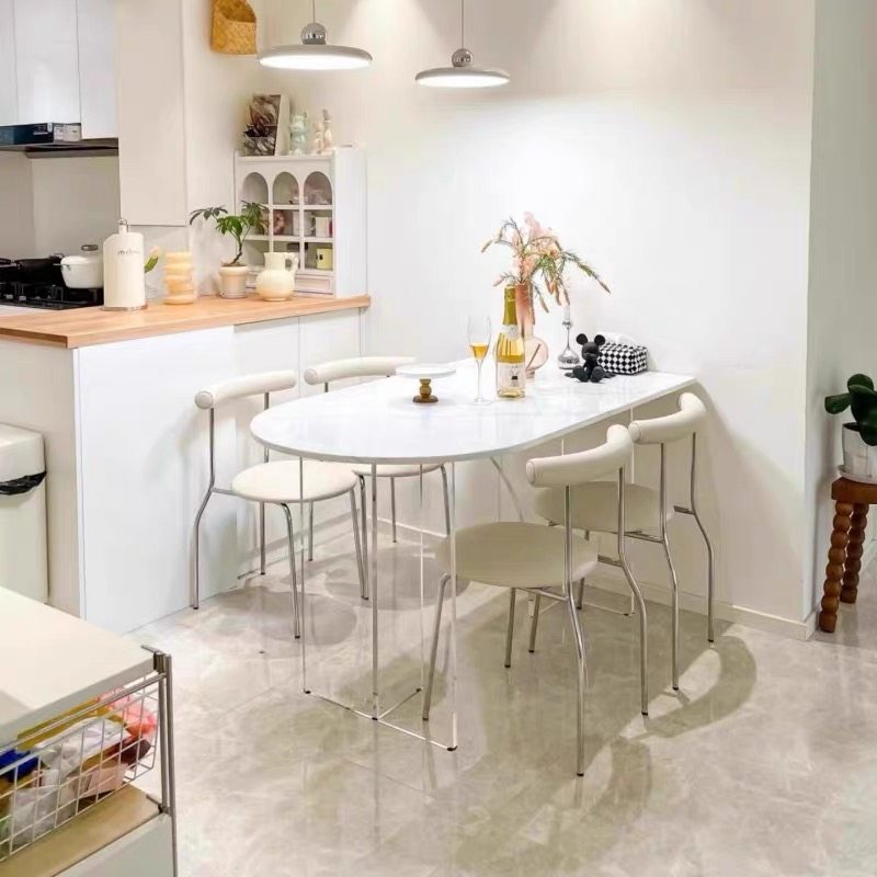 奶油风亚克力悬浮岩板餐桌小户型餐桌椅组合椭圆半圆岛台靠墙餐桌,淘宝优惠券,粉丝福利购,淘宝优惠卷