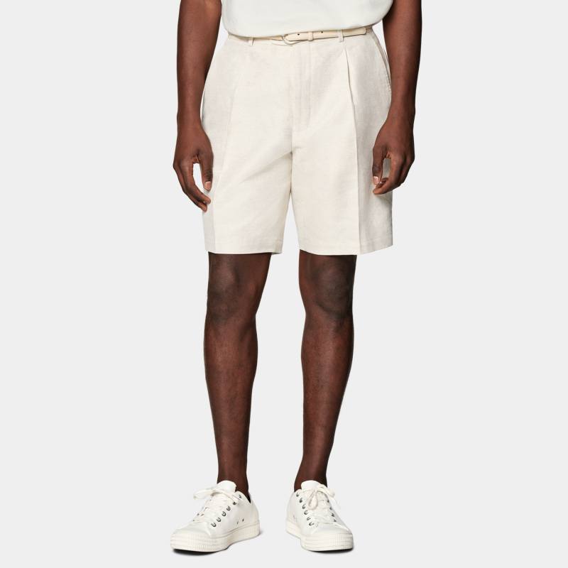 SUITSUPPLY秋砂砾色棉亚麻混纺锥型阔腿男士短裤,淘宝优惠券,粉丝福利购,淘宝优惠卷