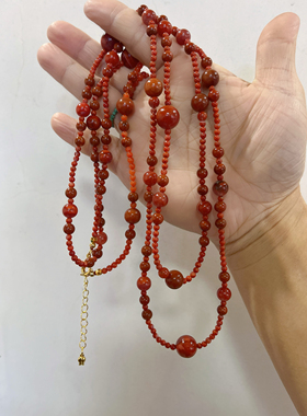 新中式国风原创设计天然南红玛瑙瓦西满色柿子红火焰纹项链毛衣链