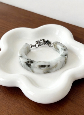 新中式国风原创天然翡翠半镯老银醒狮扣头银链花吊坠手串手链女款