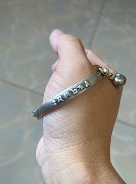 新中式国风原创设计天然金发晶水晶珠串纯银足银半镯老银手链手串