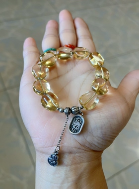 新中式原创设计天然高品质净体黄水晶随型珠串老银手串手链