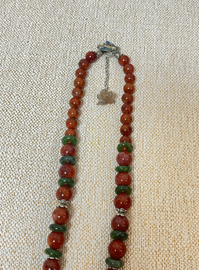 新中式国风原创天然南红玛瑙瓦西火焰珠串狐狸吊坠碧玉项链毛衣链