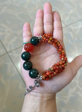 新中式国风原创设计天然南红大山包包浆麻花结和田玉碧玉手串手链