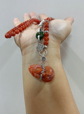 新中式国风原创设计天然瓦西南红葫芦吊坠川料柿子红项链毛衣链