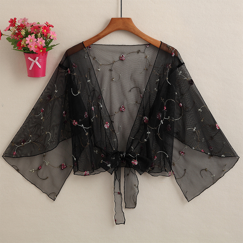 珊拾度旗舰店夏季短款披肩吊带裙外搭小披肩防晒披肩女防紫外线打结开衫披肩1