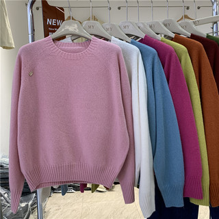 Sweater women's pullover 100% wool autumn and winter new korean style loose design western style seamless one-piece woolen sweater