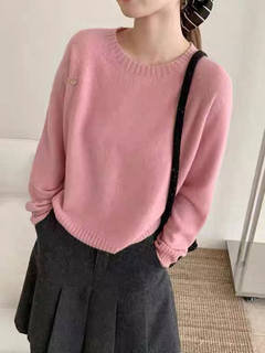 Simple wool 100% sweater women's pullover 2025 autumn and winter new korean style round neck loose seamless one-piece sweater