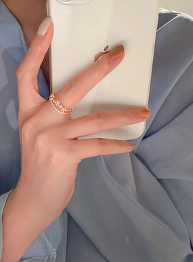 双层开口食指花朵戒指女新款潮