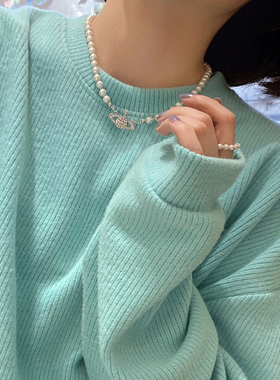 爱心星球叠戴珍珠项链轻奢毛衣链