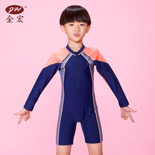 2026 ໃຫມ່ Jinhong ຊຸດລອຍນ້ໍາເດັກນ້ອຍເດັກນ້ອຍຜູ້ຊາຍຫນຶ່ງສິ້ນ Boxer Swimming Briefs ແຂນຍາວປ້ອງກັນແສງແດດກາງແລະຂະຫນາດໃຫຍ່ເດັກນ້ອຍ Swimwear ອະນຸມັດ