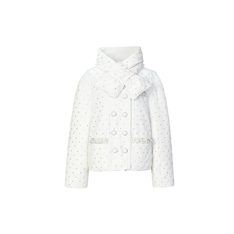 lefame拉飞姆秋季名媛风烫钻白色羽绒外套(配围脖) - 图3