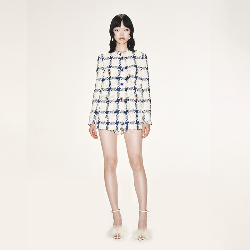 lefame拉飞姆秋冬休闲蓝白格小香风粗花呢外套上衣女气质春秋显瘦,淘宝优惠券,粉丝福利购,淘宝优惠卷