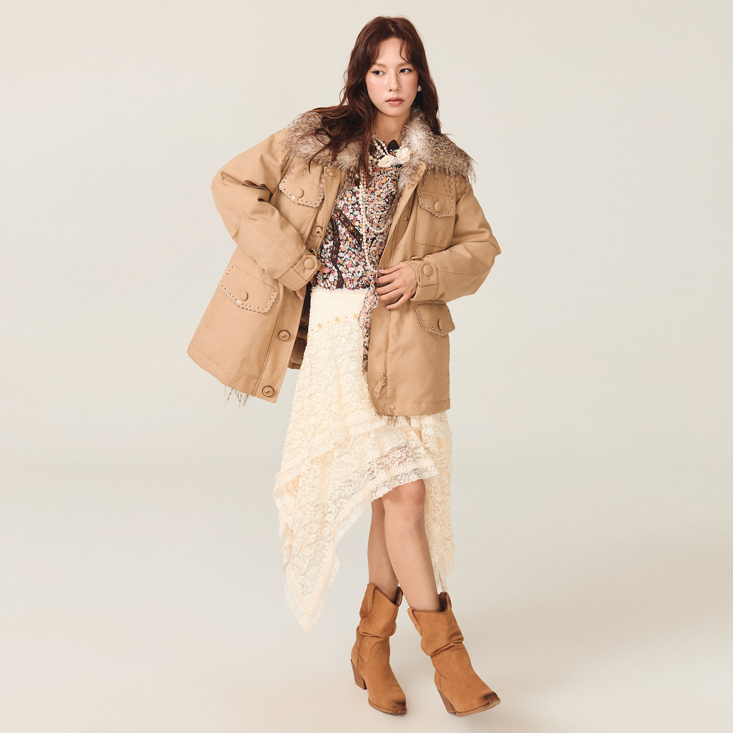 拉飞姆2025冬季新款时尚抽绳收腰设计风衣式中长羽绒服保暖外套女,淘宝优惠券,粉丝福利购,淘宝优惠卷