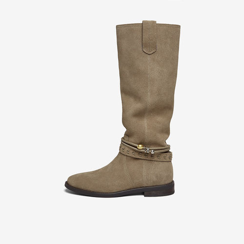 百思图2025冬季商场新款真皮西部牛仔靴堆堆靴女高筒长靴E5652DG5 - 图3