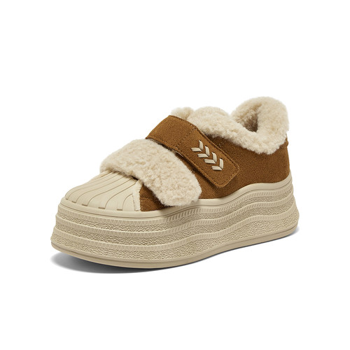 百思图2025冬季商场新款加绒毛毛鞋棉鞋女运动休闲贝壳鞋E1911DM5 - 图2