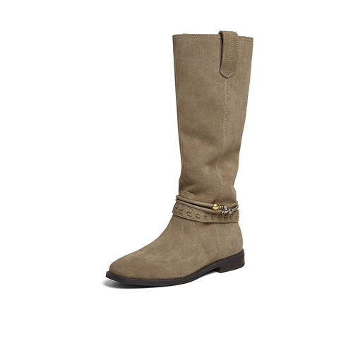 百思图2025冬季商场新款真皮西部牛仔靴堆堆靴女高筒长靴E5652DG5 - 图2