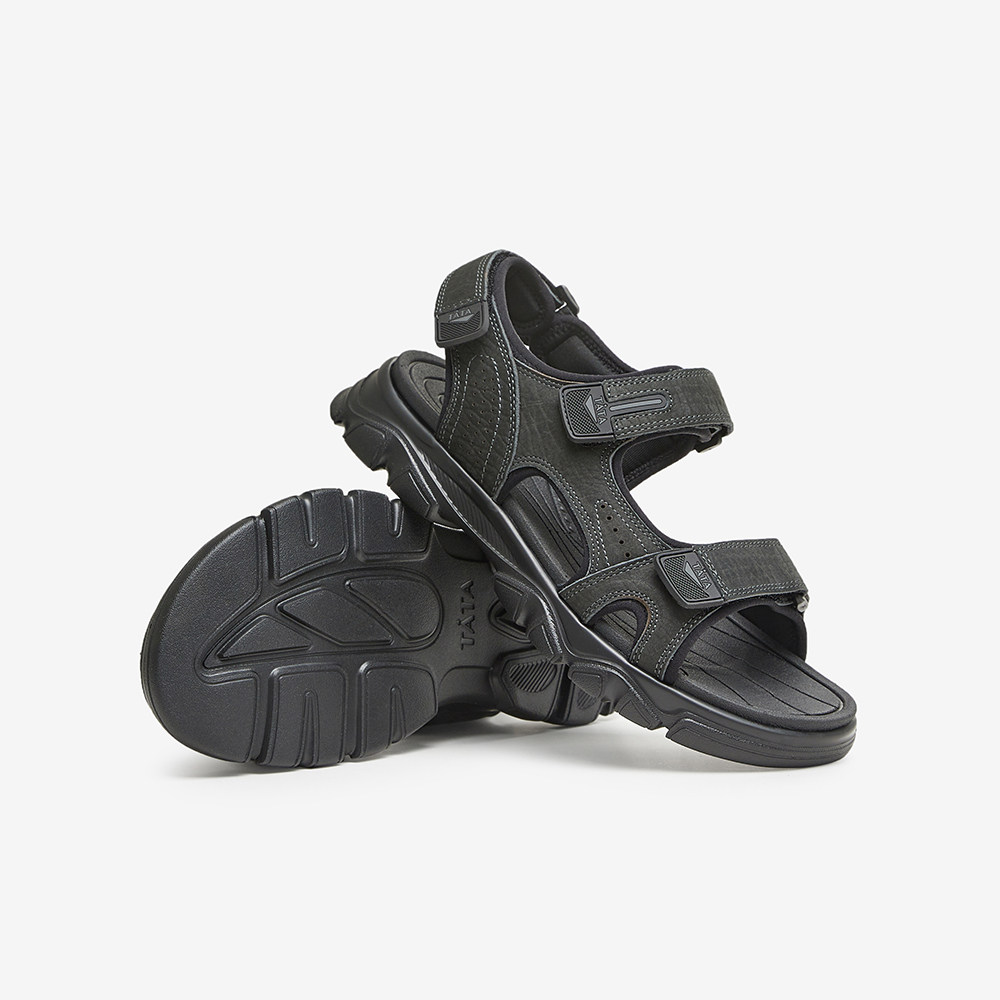 Tata他她休闲沙滩凉鞋男士厚底简约百搭真皮拖鞋2024夏新27B15BL4,淘宝优惠券,粉丝福利购,淘宝优惠卷