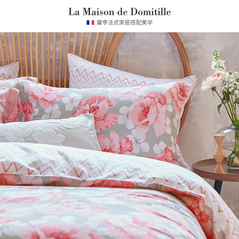 馨亭高端轻奢床上贡缎长绒棉四件套60支法式牡丹花卉件套谢尔贝